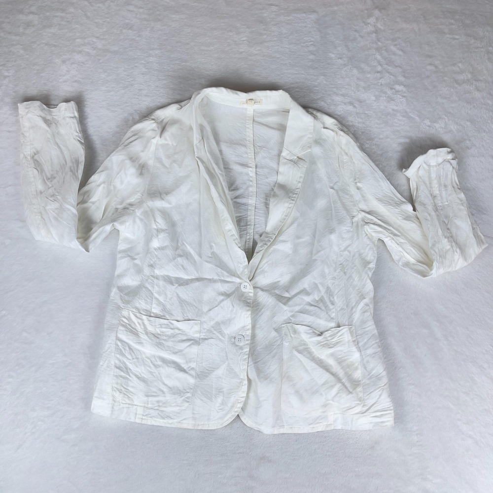 Eileen Fisher Linen Blazer Women Large White Stretch Shawl Lapel Business Casual